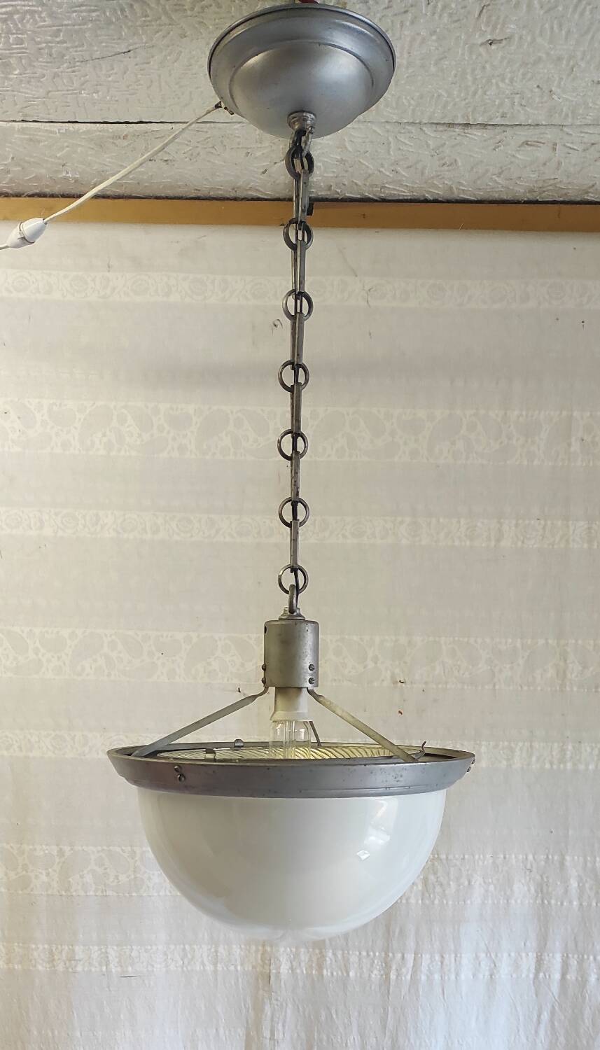 Art deco pendant light in metal, opaline and mercury glass by curtis lighting - 1920s/30s