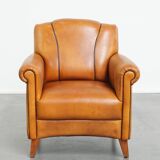 Sheepskin Leather Armchair and Dark Brown Piping