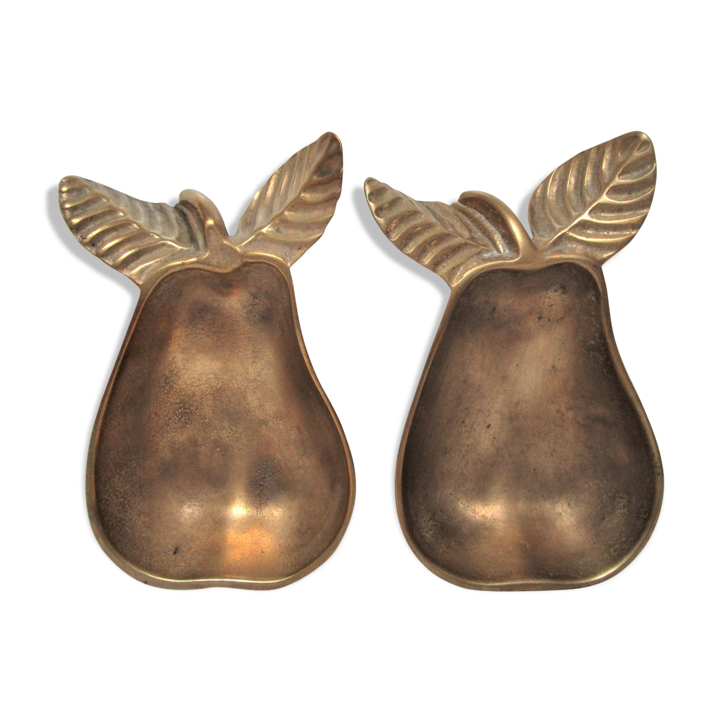 Two ashtrays pears solid brass patinated vintage