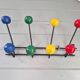 Vintage wall coat rack with 8 hooks in metal and wood (4 available), 1960s