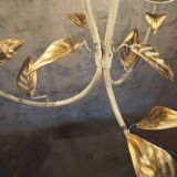 3-light pendant light in off-white color, gold edging and gold leaves