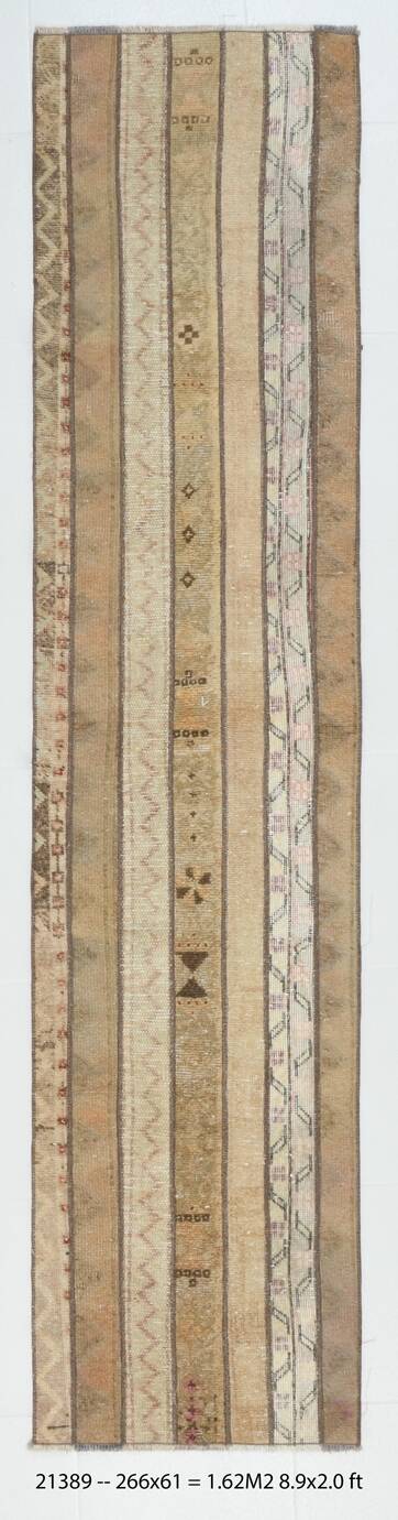 2x9 Soft Pastel Brown & Beige Turkish Runner Rug, 61x266Cm SK 21389