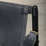 Arne Norell Sirocco Safari Lounge Chair in Black Leather and Stained Ash