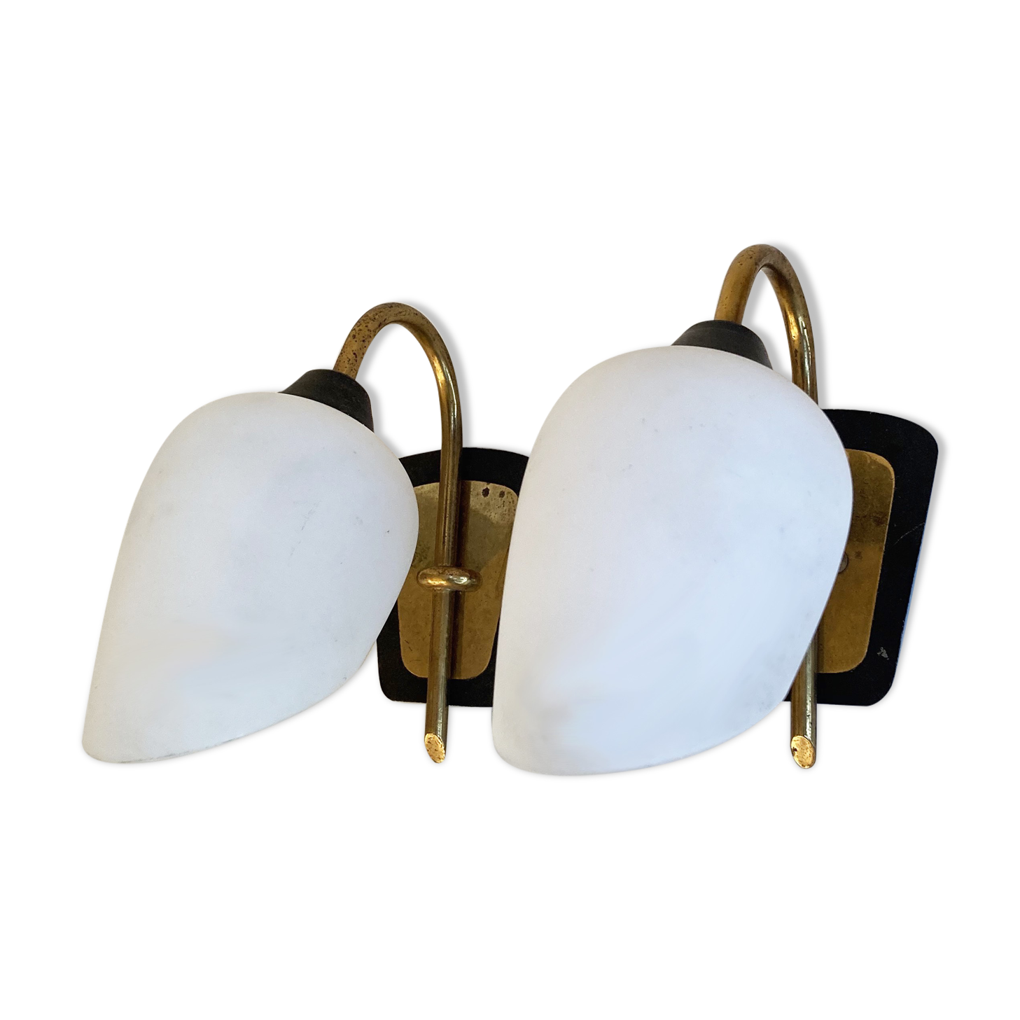 Pair of arlus sconces in brass and glass 1950