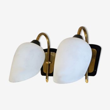 Pair of arlus sconces in brass and glass 1950