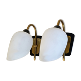 Pair of arlus sconces in brass and glass 1950