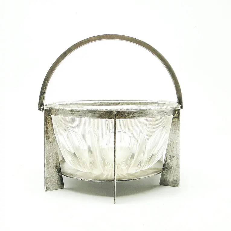 Postmodernist sugar bowl, glass, silver-plated brass, Poland, 1970s