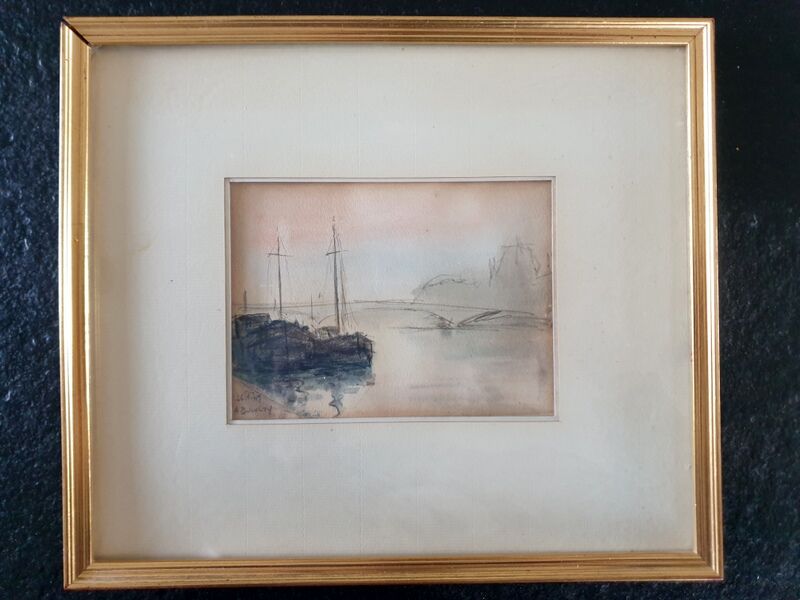 André Duculty (1912-1990) Charcoal and watercolor on paper "Evening mist on the Seine" Signed below