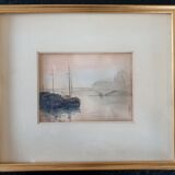 André Duculty (1912-1990) Charcoal and watercolor on paper "Evening mist on the Seine" Signed below