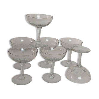 Set of 7 antique champagne glasses