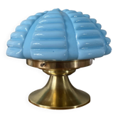 Vintage Art Deco modernist lamp with blue opaline glass and brass.