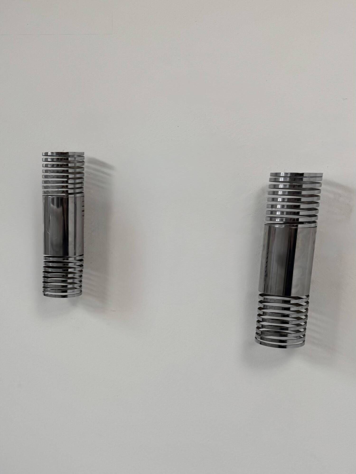Pair of vintage chrome metal wall lights, France 1970.