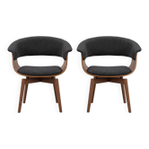 Pair of vintage design armchairs / chairs - Wood and anthracite fabric