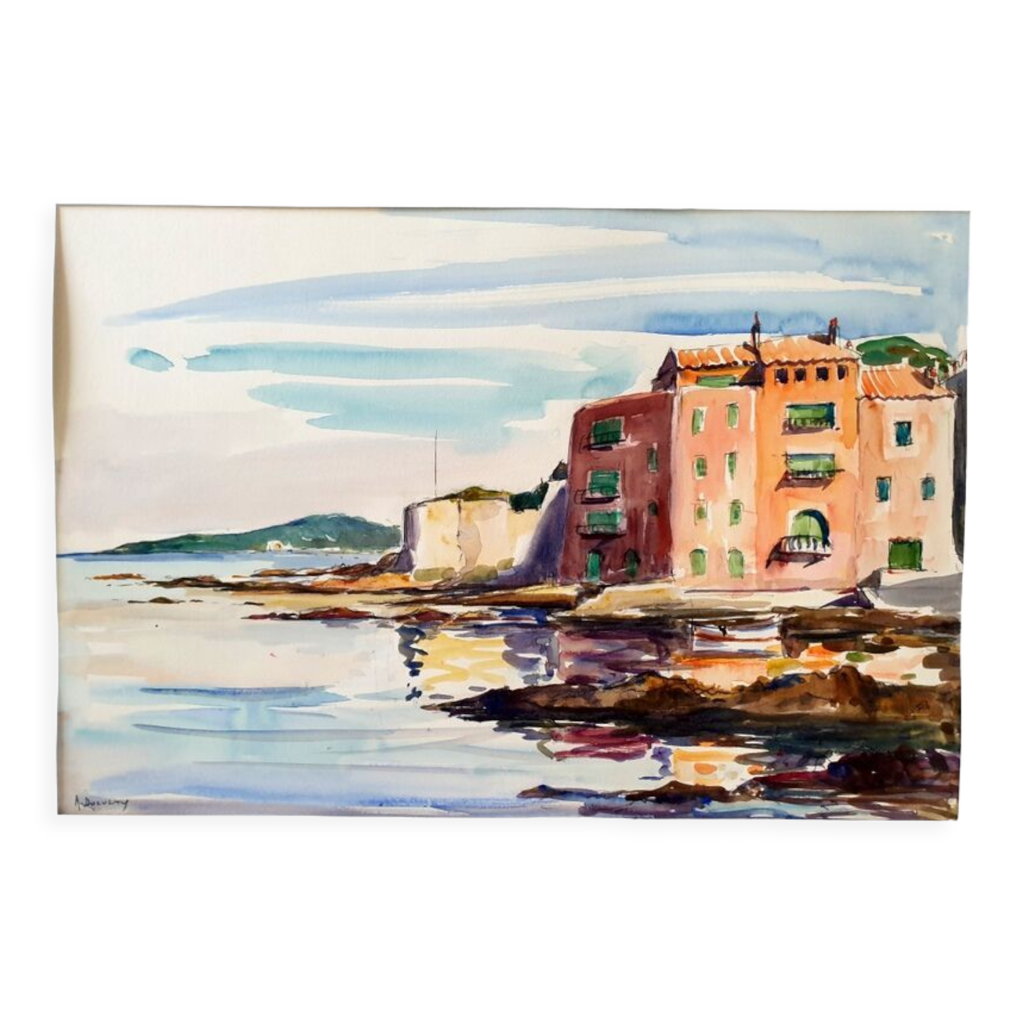 André Duculty (1912-1990) Watercolor on paper "Saint Tropez" Signed lower left