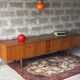 Vintage Scandinavian low sideboard in teak, 1970.