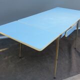 Table Formica MDJ 1960 Blue and Chrome