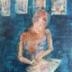 Tableau huile sur toile signé portrait femme « La Dessinatrice »