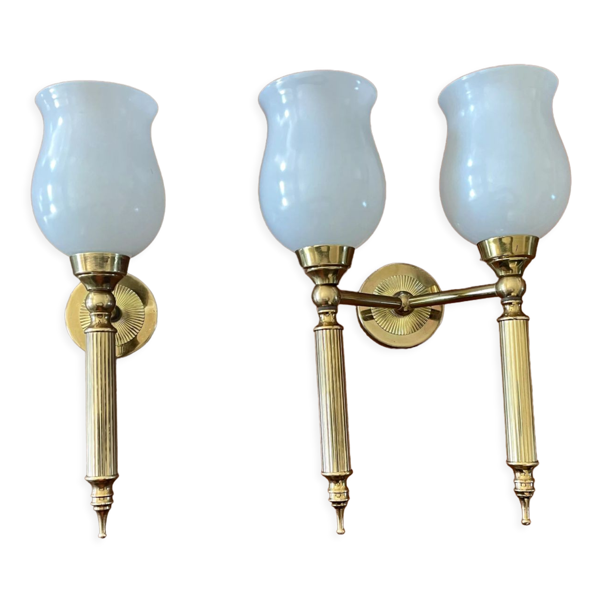 Brass and opaline torchiere appliques