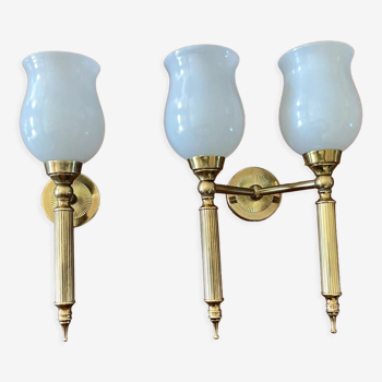 Brass and opaline torchiere appliques