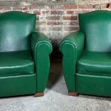 Armchairs (the pair) vintage 1950 in dark green skaï