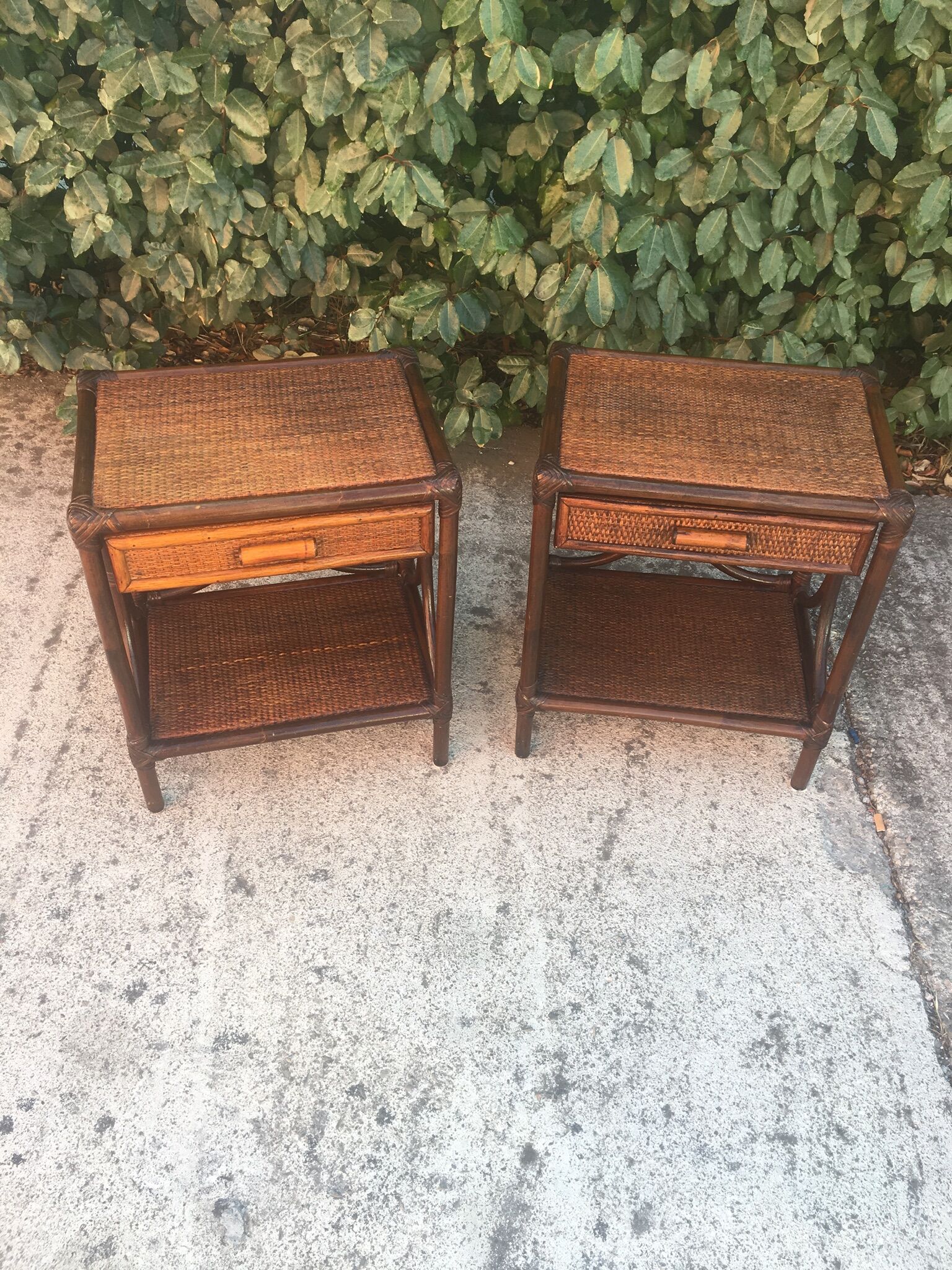 Pair of rattan bedside tables