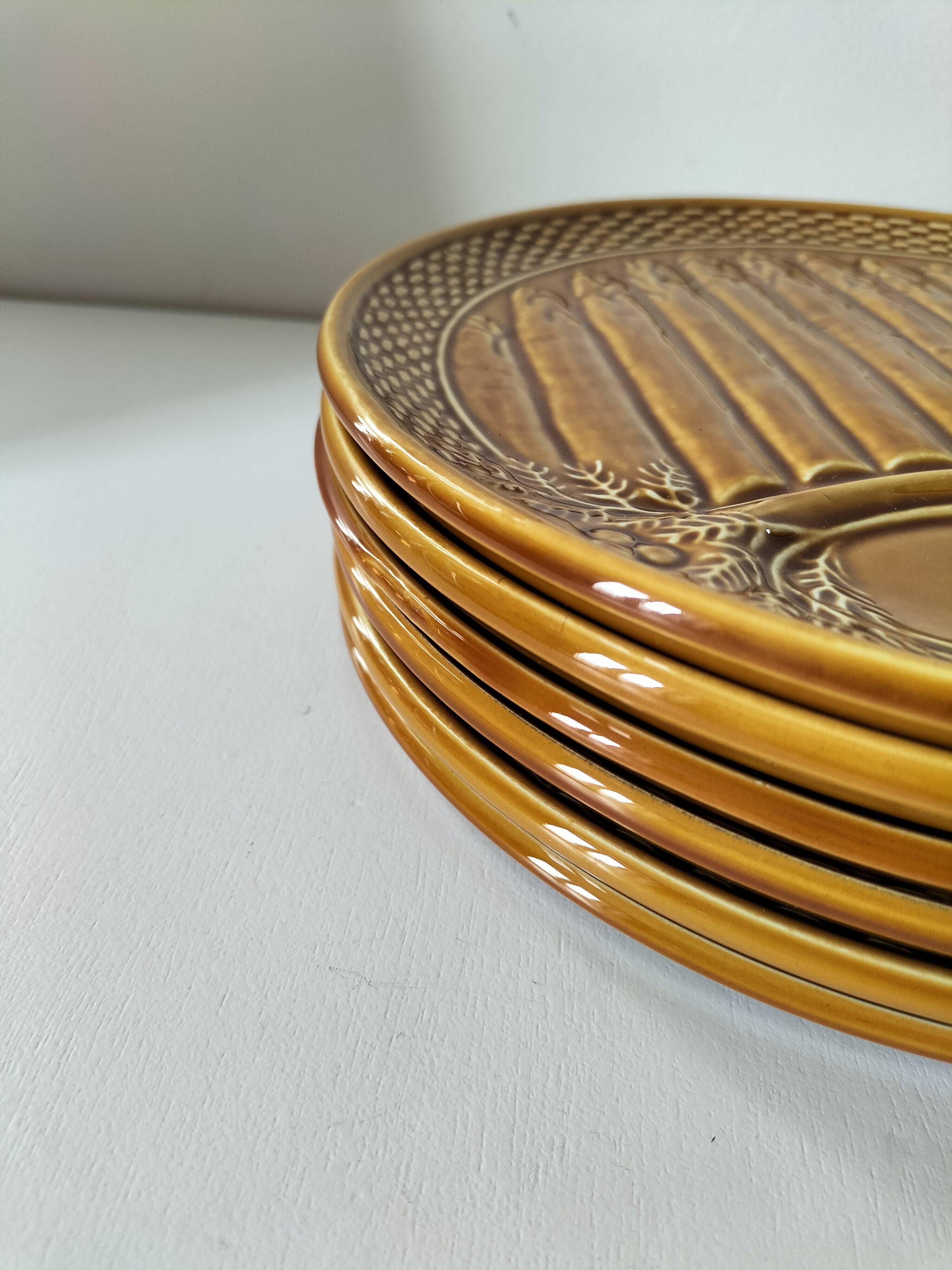 Set of 6 asparagus barbotine plates