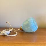 Antique tulip pendant lamp with blue opaline glass and brass suspension claw LAMP-7383