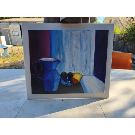 Tableau huile sur toile "Le Pichet Bleu" par Ravalia