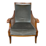 Regency style bergère armchair in wood, fabric and cane