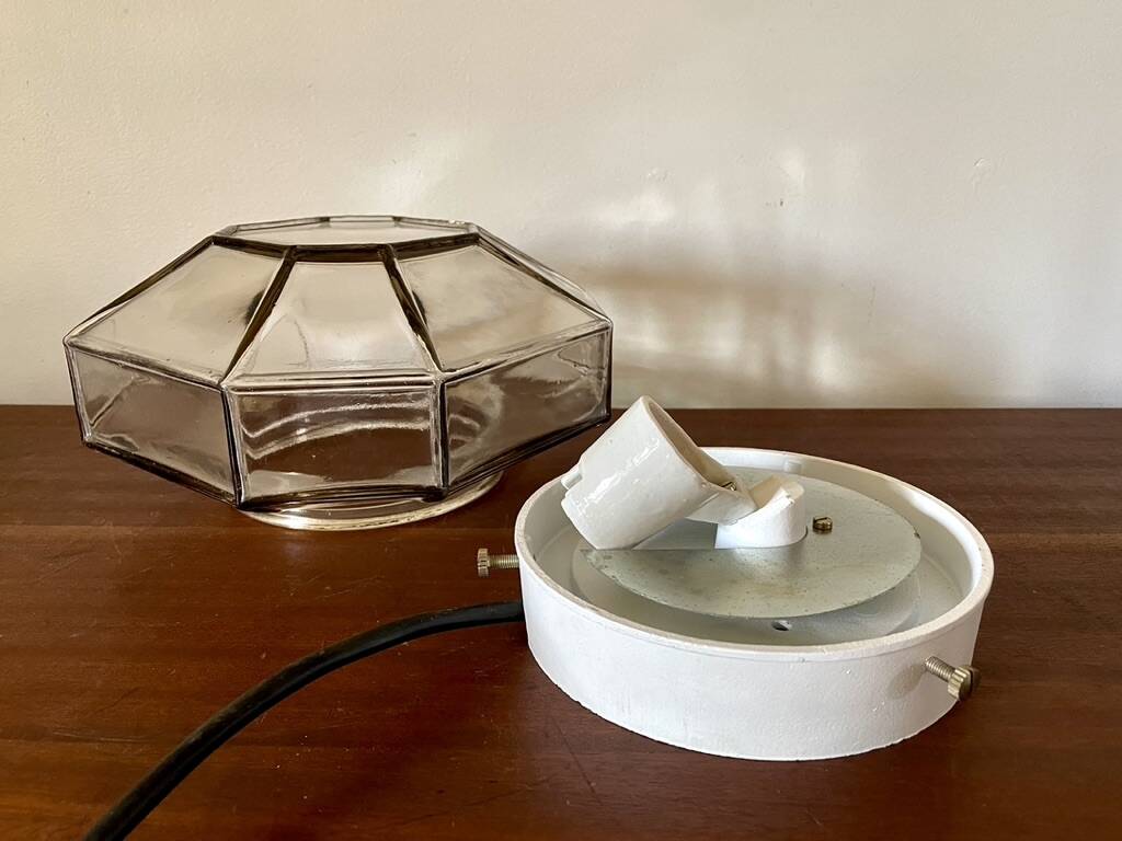 Smoked glass ceiling light ISMOS Italy 1970