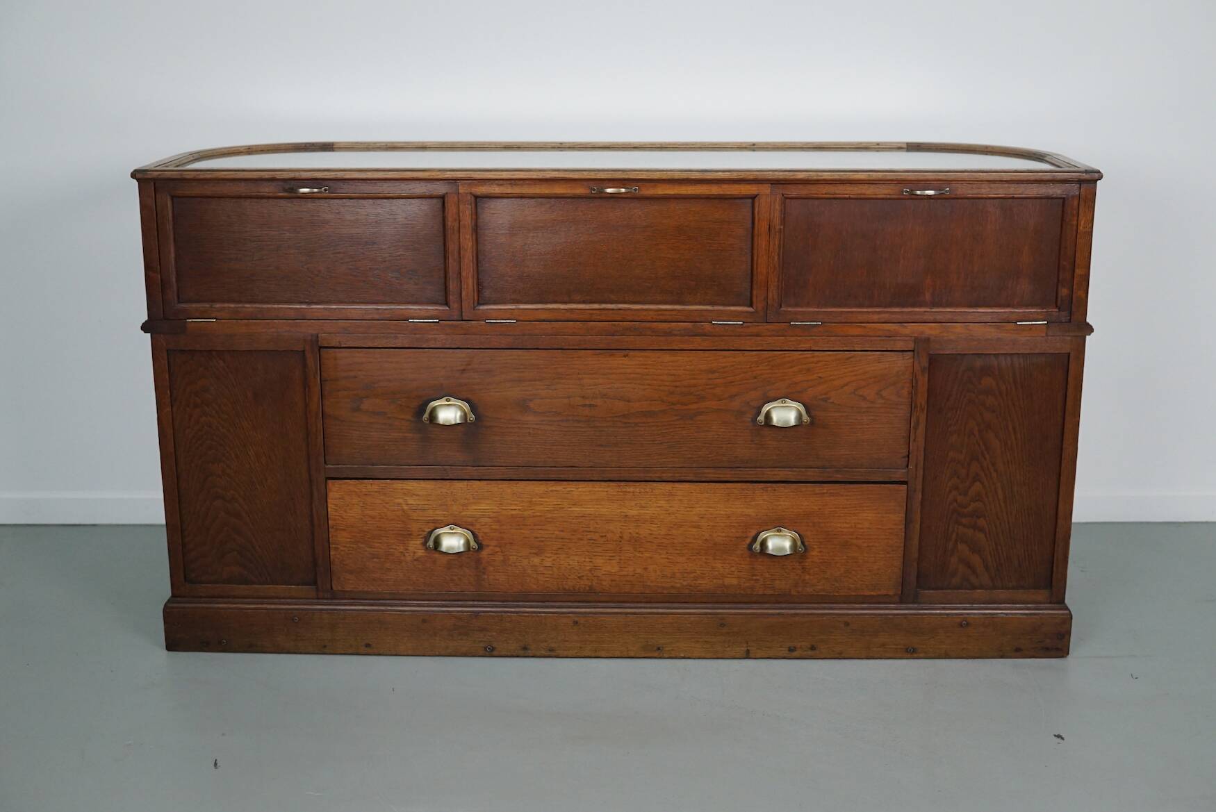 Antique Oak Jewellery Cabinet or Shop Counter, Early 20th Century