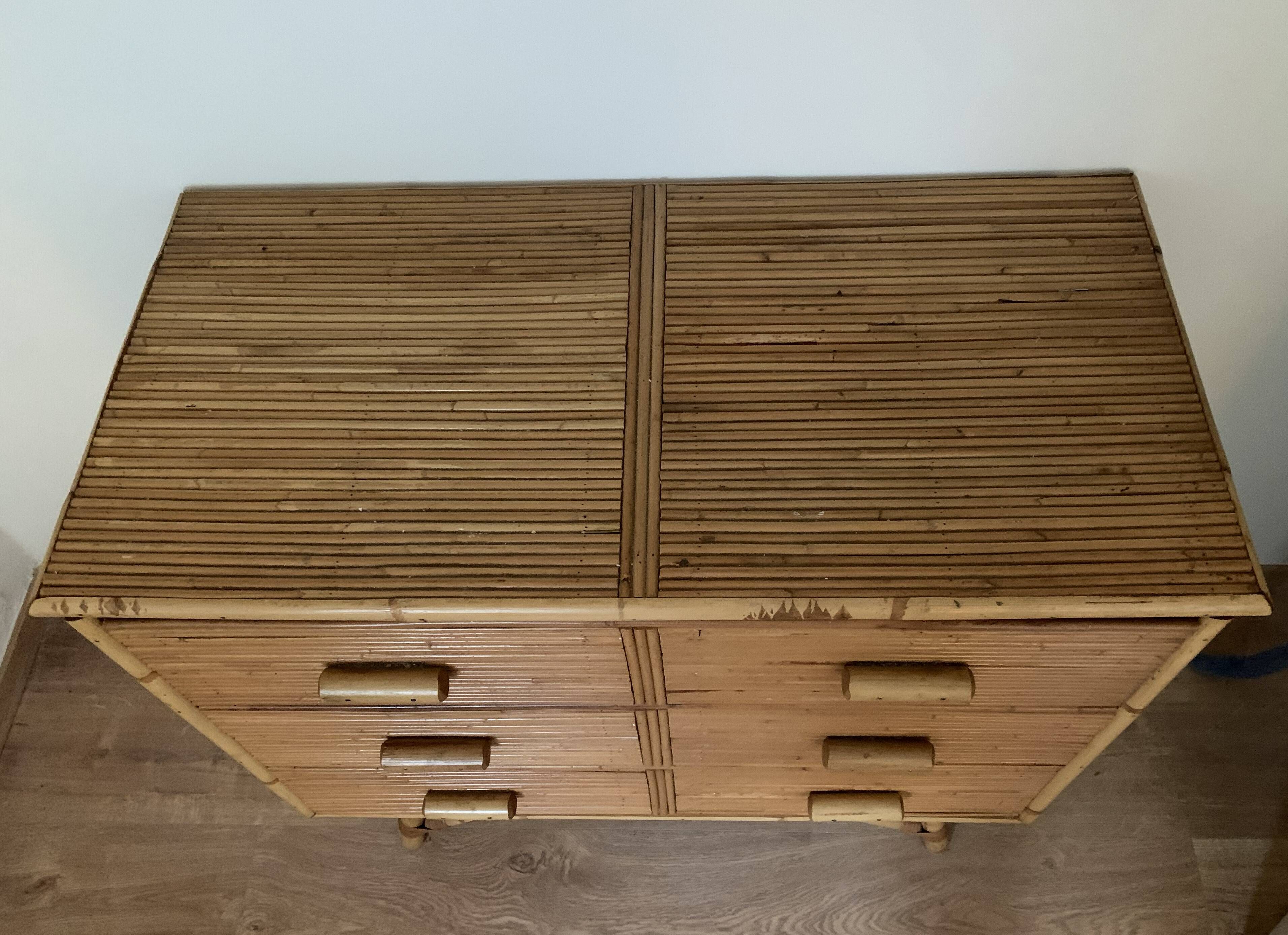 3-drawer rattan/bamboo chest of drawers attributed to Adrien Audoux and Frida Minnet. Circa 1950