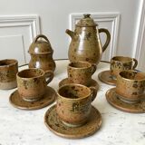 coffee service 6 cups and saucers, teapot and sugar bowl in ceramic / pottery / stoneware years 50-6