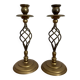 2 vintage twisted brass candle holders