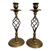 2 vintage twisted brass candle holders
