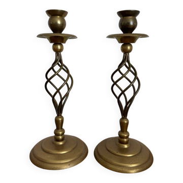 2 vintage twisted brass candle holders