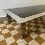 Rectangular coffee table in chrome steel and smoked glass from the 70s