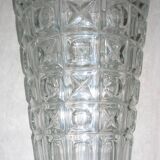 Transparent glass vase with art deco geometric patterns
