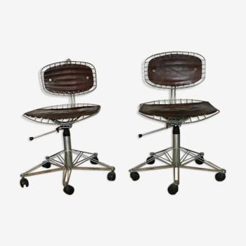 Pair of chairs on wheels "Beaubourg" by Michel Cadestin 1970