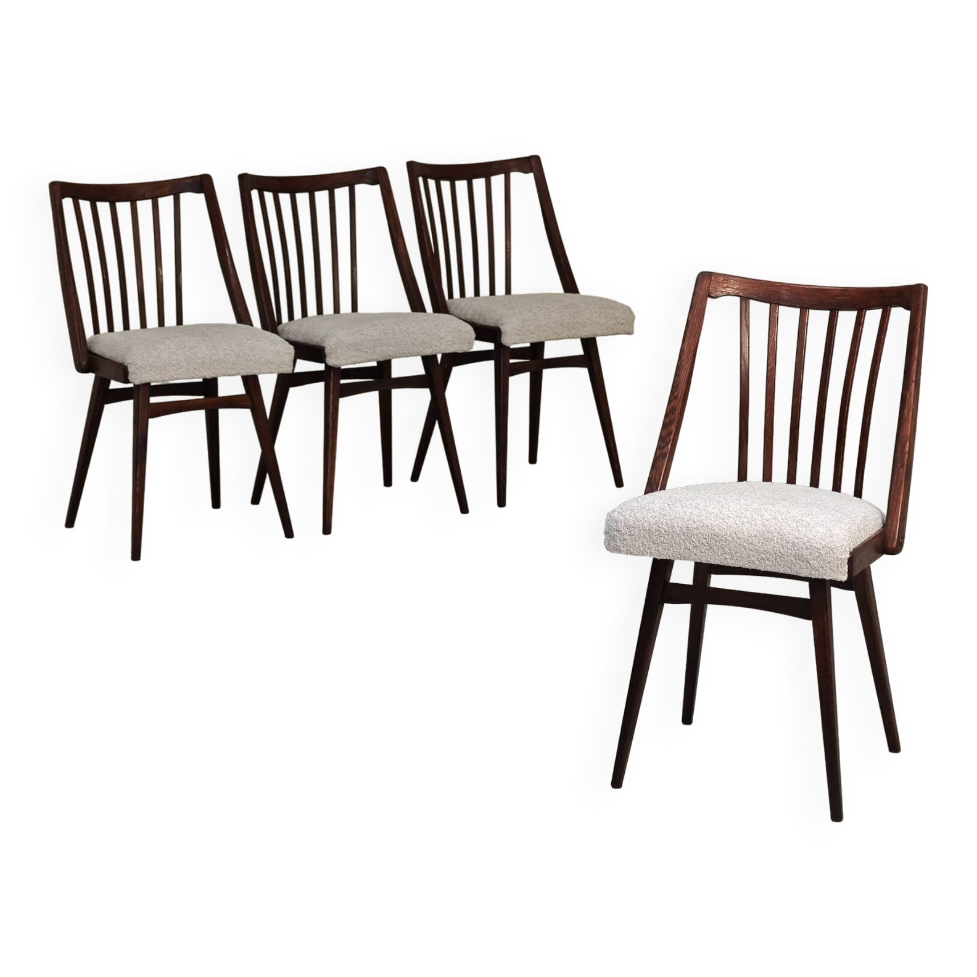 Set of 4 grey bouclette chairs by Antonin Suman