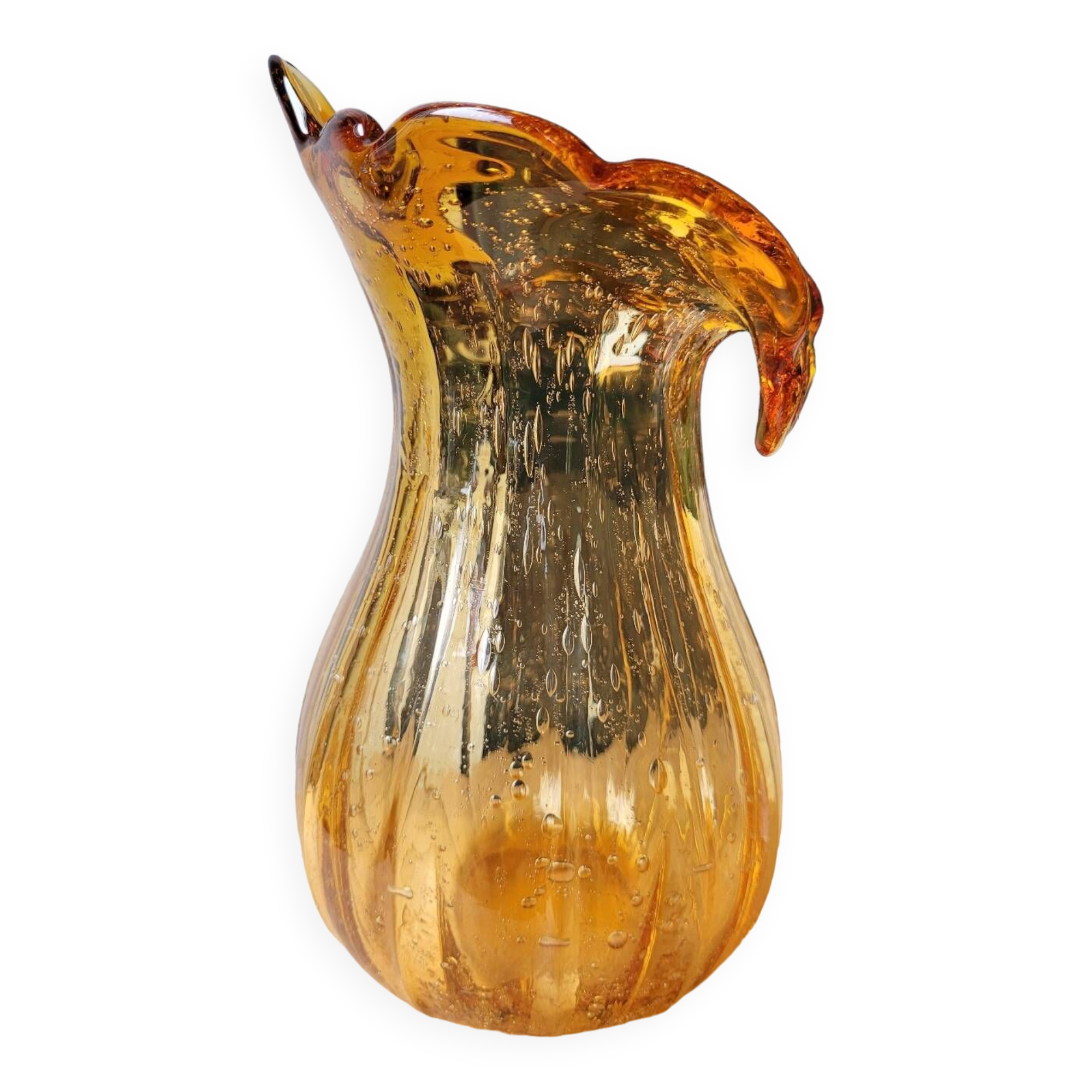 Orange bubbled glass vase