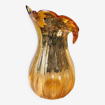Orange bubbled glass vase