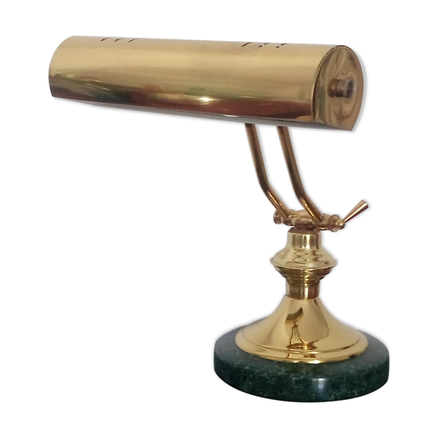 Lampe de notaire banquier ancienne laiton et marbre vert années 50 -