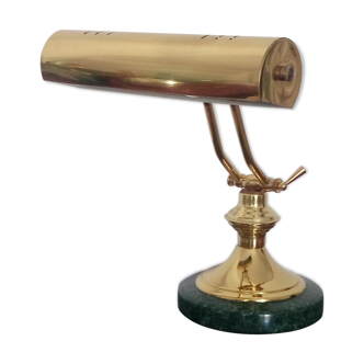 Lampe de notaire banquier ancienne laiton et marbre vert années 50 -