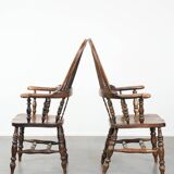Set of two antique English highback Windsor chairs from the 18th century