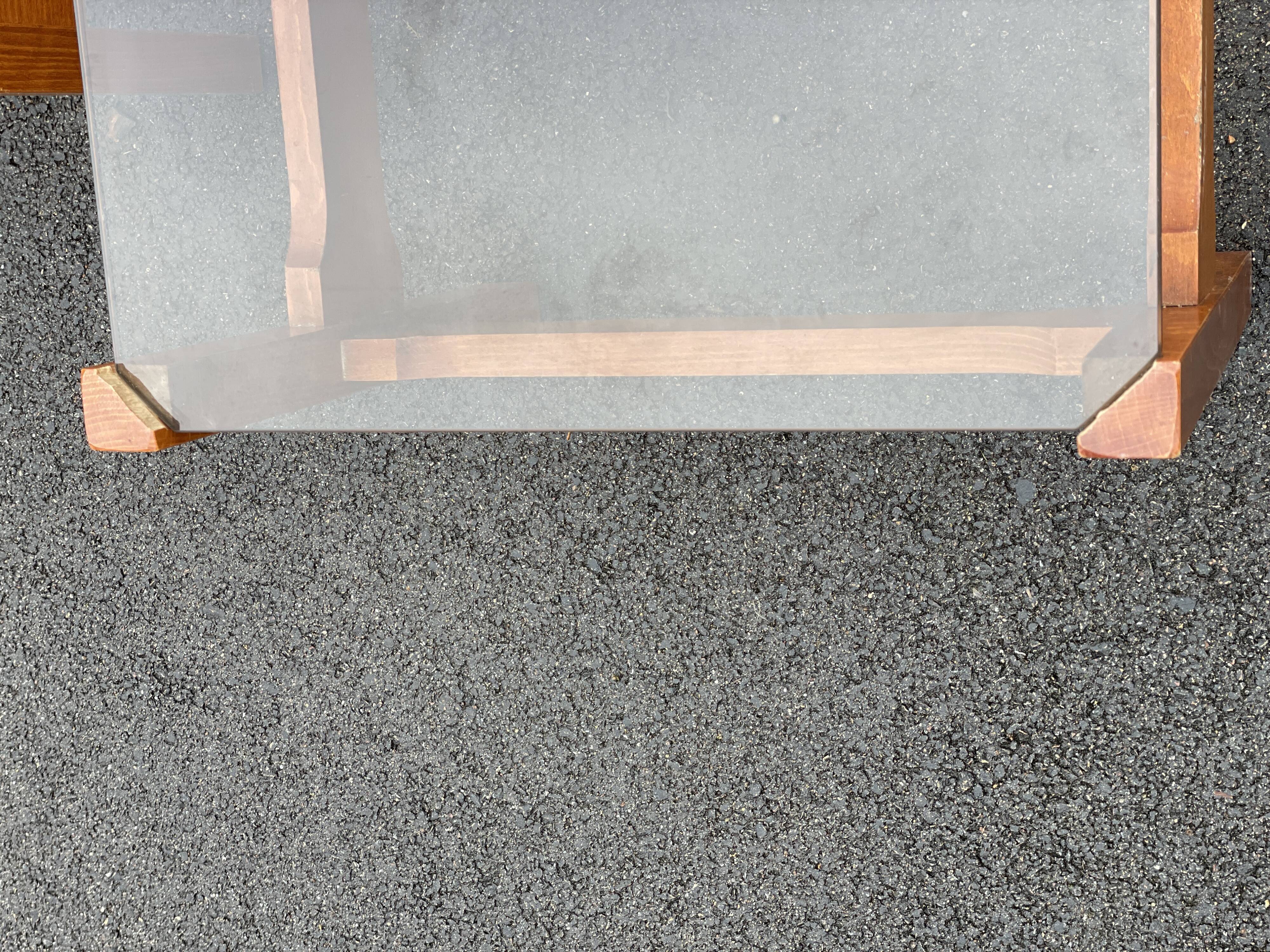 Pair end of sofa vintage wood smoked glass coffee table 1970