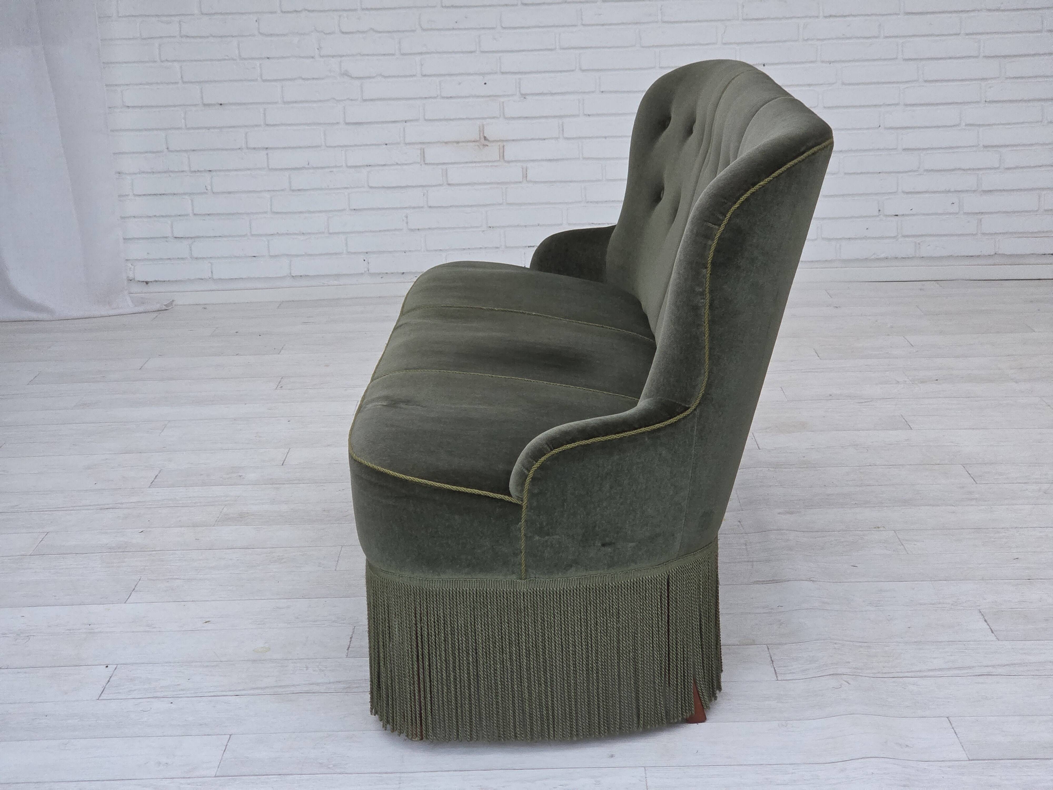 1970s, Danish 3-seater sofa, furniture velour, beech wood legs.