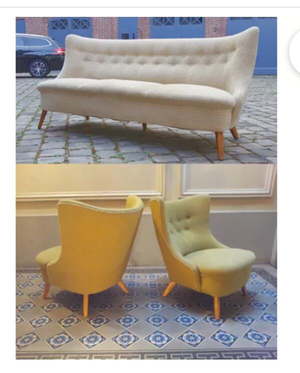 Fauteuil wing chair egg tonneau années 50 moderniste