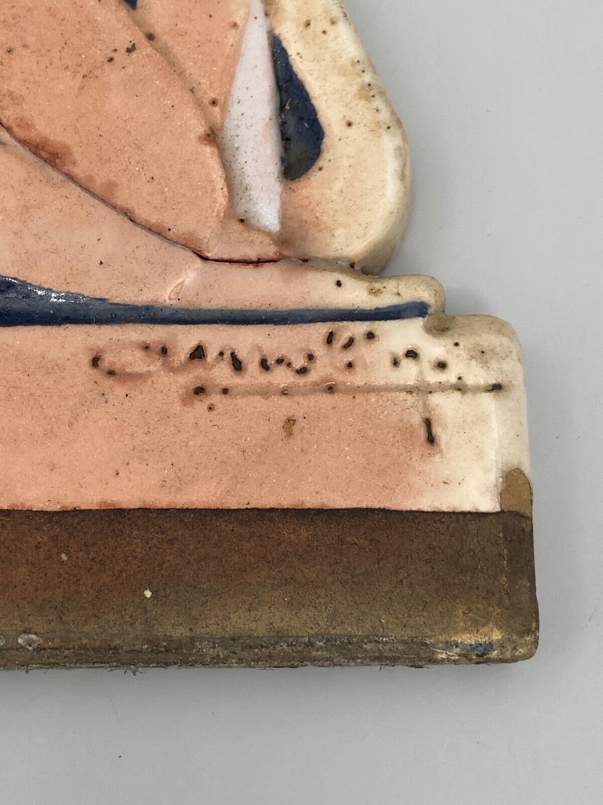 Women's cast iron subject 1930 art deco signature to identify polychrome