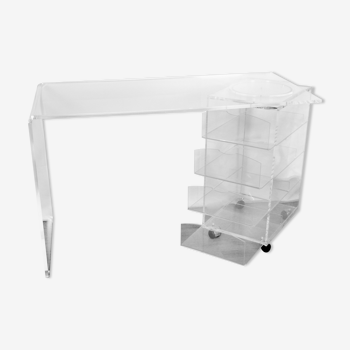 Bureau Lucite transparent moderne de la fin du 20ème siècle avec compartiment à tiroirs réglable